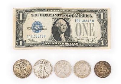 Silver Half Dollars And Silver Certificate. 1928 silver certificate. Two Walking Liberty halves