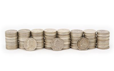 159 Silver Washington Quarters. 159 silver Washington quarters with dates ranging from the