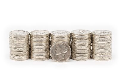 96 Silver Mercury Dimes. Most noted were 1940's with a few 1930's and 1920's.