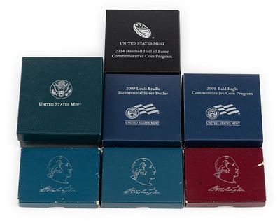 10 U.S. Mint Sets Mostly Silver Dollars and Half Dollars. (4) commemorative silver dollars, (3)