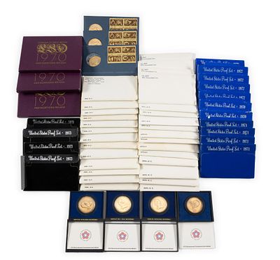 United States Proof Sets & Mint Sets, Commemoratives Incl Silver Coins. 15 proof sets from the