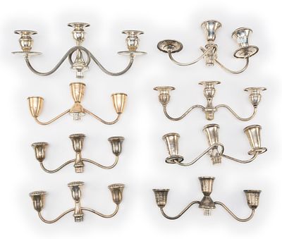 Eight Triple Candelabra Sections Weighted Sterling Silver. Total weight is 77.4 troy ounces