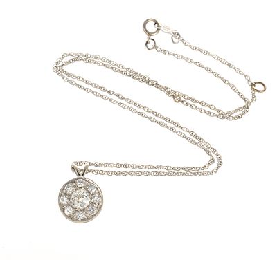 14K Gold Chain Necklace with Diamond Pendant. A delicate white gold chain 16" in length and 