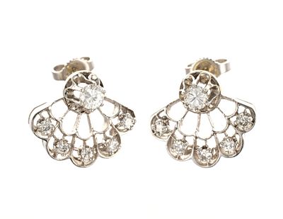 14K Gold Diamond Earrings. White gold earrings for pierced ears with six diamonds each in a 