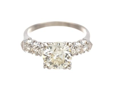 Antique Platinum and 2.13 CTW Diamond Ring. Antique platinum setting with center approximately 