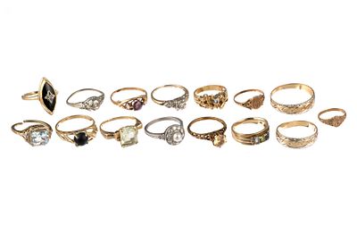 Fifteen 14K Gold Rings. 15 rings including various sizes from baby rings to a size 11 band. 