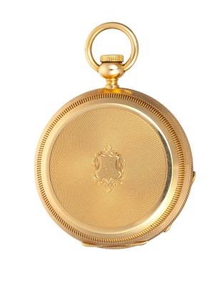 14K Gold Swiss Jules Vernot Pocket Watch. Tested 14k gold case. Key set, key wind pocket watch 