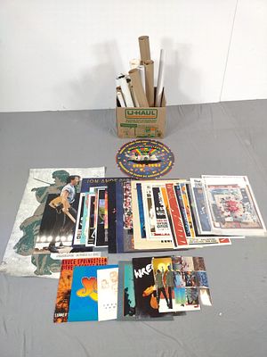 Grouping of Band and Sports Posters and Memorabilia. Includes Yes, Jon Anderson, Bruce 
