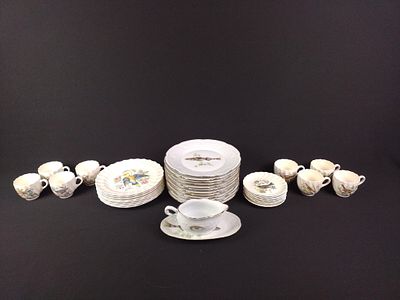 37 Pcs Lourioux and Spode Nature-Themed Dinnerware. Includes 12 Lourioux dinner plates, 8 Spode 