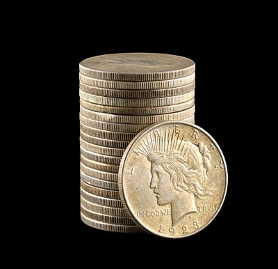 Twenty Silver Peace Dollars. Common dates with no past cleaning problems.