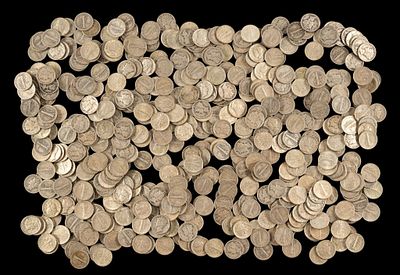 Five Hundred Mercury Silver Dimes. Mercury dimes from the teens through the 1940's. According to 