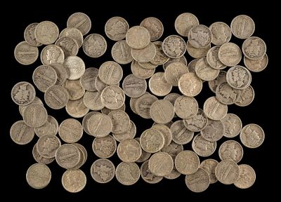 One Hundred Mercury Silver Dimes. Mercury dimes from the teens through the 1940's. According to 