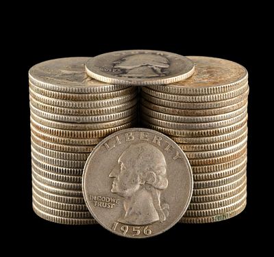 Forty Washington Silver Quarters. Washington quarters from the 1930's, 1940's, 1950's, 1960's 