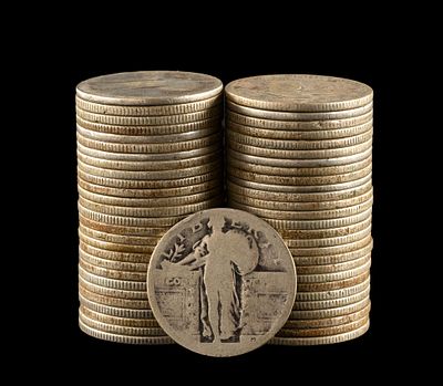 Fifty Five Standing Liberty Silver Quarters. Standing Liberty Quarters from the 1920's and 