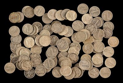 One Hundred Mercury Silver Dimes. Mercury dimes from the teens through the 1940's. According to 
