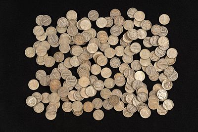 One Hundred Eighty Silver Mercury Dimes. Mercury dimes from the teens through the 1940's. 