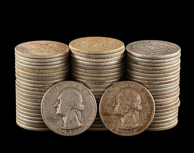 Sixty Six Silver Washington Quarters. Washington quarters from the 1930's, 1940's, 1950's 