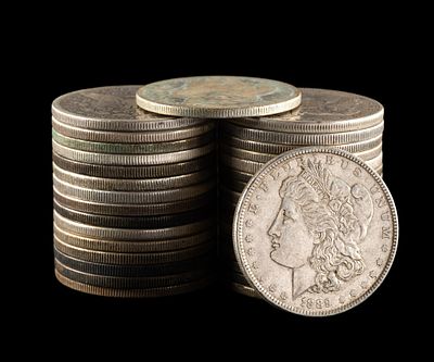 Thirty Three Morgan and Peace Silver Dollars. Common dates but some better grades and no past 