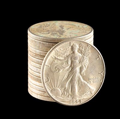 Fifteen Later Walking Liberty Silver Half Dollars. 1940's coins without much wear, some AU or 