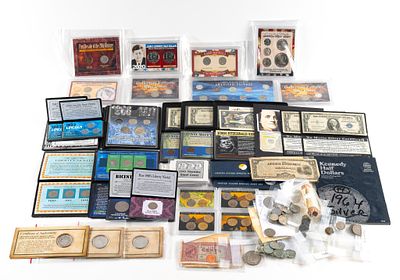 Silver Half Dollars, Mint Sets, Some Silver. One book of fifteen 1964 silver Kennedy half 