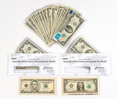 Various Uncirculated $2 Bills Sequential $1 Bills. Most are uncirculated, some are 