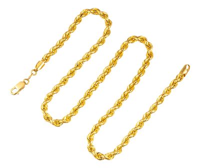 14K Gold Chain Necklace. Twist rope chain design with square hollow wire to allow the chain to 