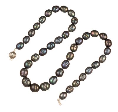 Baroque Tahitian Pearl and 14K Gold Necklace. An 18" necklace with approximately 10 mm baroque 