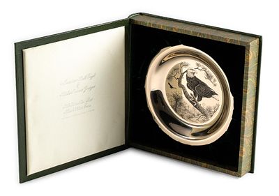 Franklin Mint Sterling Silver Engraved Bald Eagle Plate. 1973 Bird Plate of the bald eagle by 