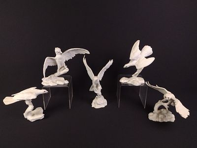 5 Jonathan Bronson Franklin Porcelain Bird Statuettes. Includes "Silent Hunter," "Nobel 