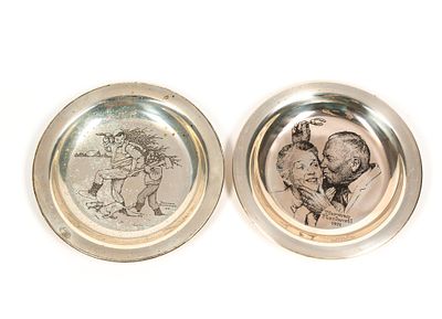 2 Limited Edition Normal Rockwell Sterling Silver Plates. Normal Rockwell 1970 and 1971 