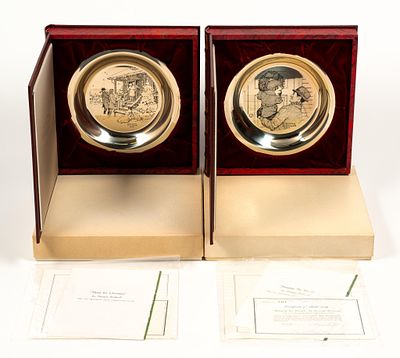 2 Limited Edition Normal Rockwell Sterling Silver Plates. Includes "Hanging the Wreath" (1974) 