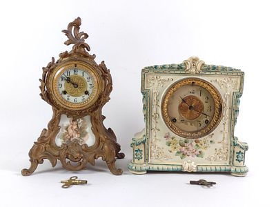 2 Vintage French Mantle Clocks. 1 has sticker on the bottom, but most of it has fallen off and 
