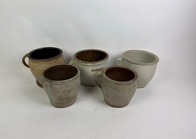 5 Crocks with Handles incl F.H. Cowden. 2 signed by F. H. Cowden, Harrisburg, PA. 1 signed 