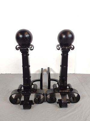 Pair Of Canon Ball Andirons. NOT ELIGIBLE FOR IN-HOUSE SHIPPING: See Terms for Shipping Options. 