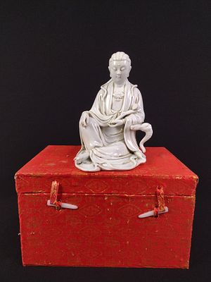 Chinese Dehua / Blanc de Chine Seated Guanyin Figurine. Good condition. 4-1/2" wide X 5" deep X 