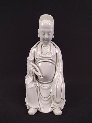 Chinese Dehua / Blanc de Chine Wenchang Wang Figurine. Good condition. 4" wide X 3-1/4" deep X 