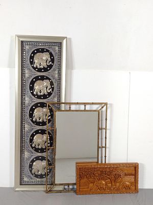 3 Decorative Wall Pieces incl Mirror. NOT ELIGIBLE FOR IN-HOUSE SHIPPING: See Terms for Shipping 