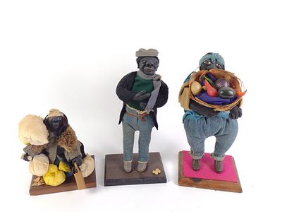 3 Black Americana Mixed Media Statues Signed Terry Kugle. Overall good condition with normal 