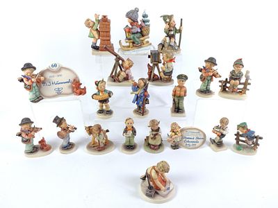 20 Hummel Figurines. Normal wear and tear associated with age. From 4" to 6" tall and 2-1/2" to 