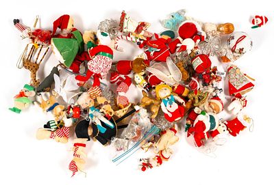Lot of Christmas Decorations. Includes vintage and modern Christmas angels, Santa, animals, and more.