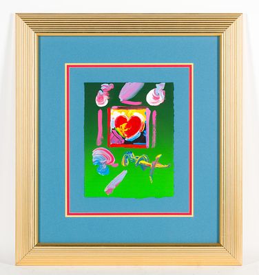 Peter Max "Heart" Oil on Paper. NOT ELIGIBLE FOR IN-HOUSE SHIPPING: See Terms for Shipping 