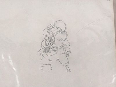 1930s Disney Peg Leg Pete and Minnie Mouse Animation Drawing. Normal wear and tear associated 