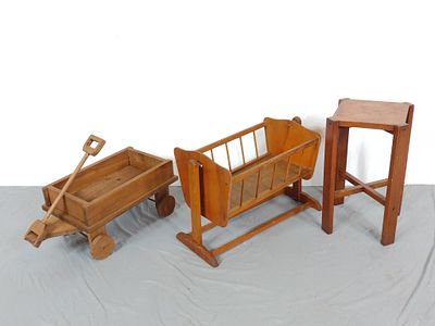 Wooden Wagon and Cradle w/ Plant Stand. NOT ELIGIBLE FOR IN-HOUSE SHIPPING: See Terms for 