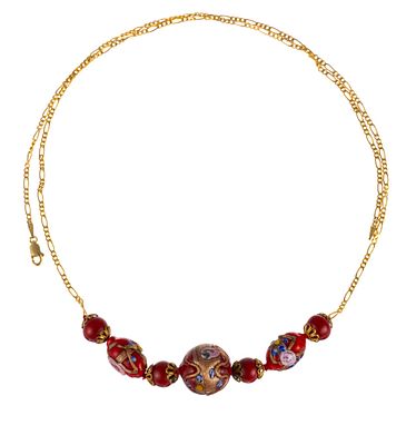 14K Gold Chain Necklace with Milefiori Beads. A 23" gold chain necklace with the pendant section 