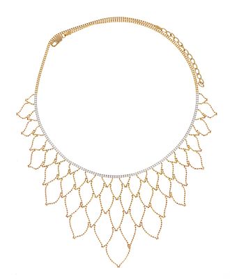 10K Gold Necklace. A delicate bib necklace in yellow and white gold weighing 6.4 grams. The 