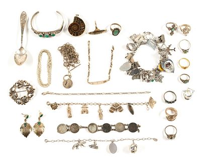 Sterling Silver Jewelry. The lot includes three charm bracelets. One with Chinese themed charms 