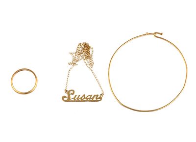 14K Gold Jewelry. Size 5.5 yellow gold band and two additional 14k items with damage. One a 