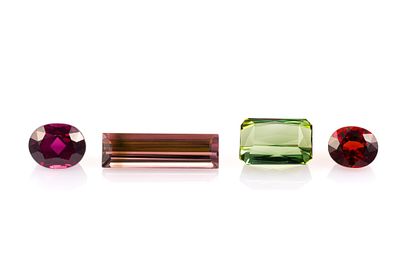 4 Unmounted Gemstones. Includes (1) Tourmaline, octagon, 6.36 carats, VVS, unheated; (2) 