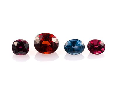 4 Unmounted Gemstone. Includes (1) Ruby, cushion, 1.78 carats, natural; (2) Spessartite Garnet 