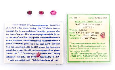 5 Unmounted Gemstones. Includes (1) Ruby, pear, 1.09 carats, unheated; (2) Sapphire, heart 